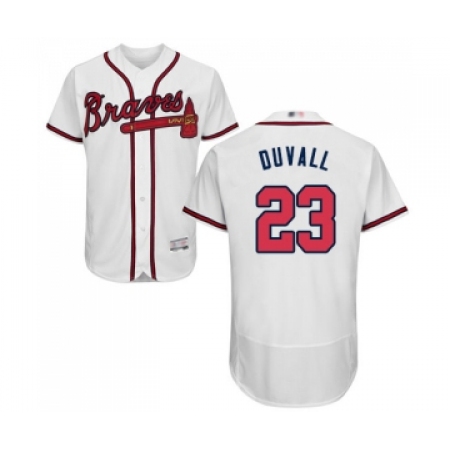 Men's Atlanta Braves #23 Adam Duvall White Home Flex Base Authentic Collection Baseball Jersey