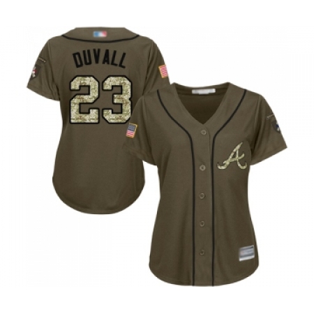 Women's Atlanta Braves #23 Adam Duvall Authentic Green Salute to Service Baseball Jersey