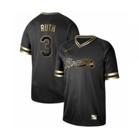 Men's Atlanta Braves #3 Babe Ruth Authentic Black Gold Fashion Baseball Jersey