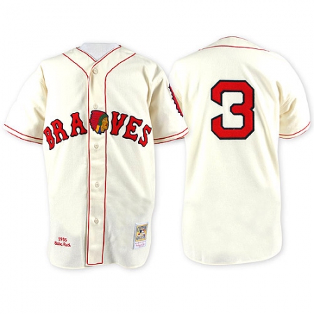 Men's Mitchell and Ness Atlanta Braves #3 Babe Ruth Authentic Cream Throwback MLB Jersey
