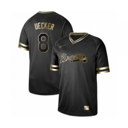 Men's Atlanta Braves #8 Bob Uecker Authentic Black Gold Fashion Baseball Jersey