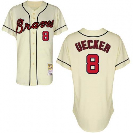 Men's Mitchell and Ness Atlanta Braves #8 Bob Uecker Authentic Cream Throwback MLB Jersey