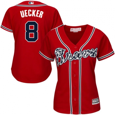 Women's Majestic Atlanta Braves #8 Bob Uecker Authentic Red Alternate Cool Base MLB Jersey