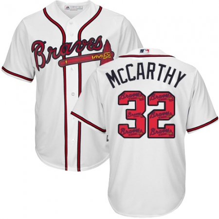 Men's Majestic Atlanta Braves #32 Brandon McCarthy Authentic White Team Logo Fashion Cool Base MLB Jersey