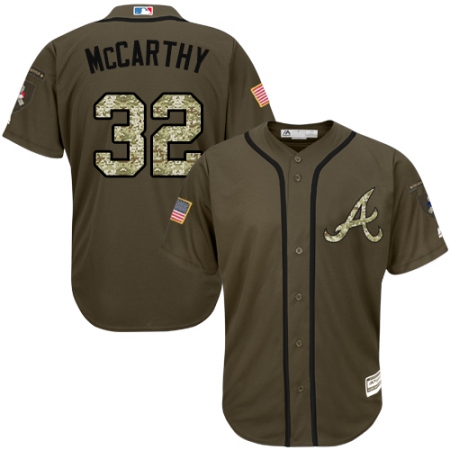 Men's Majestic Atlanta Braves #32 Brandon McCarthy Replica Green Salute to Service MLB Jersey