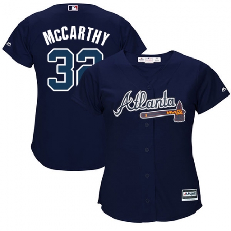 Women's Majestic Atlanta Braves #32 Brandon McCarthy Authentic Blue Alternate Road Cool Base MLB Jersey