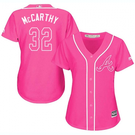 Women's Majestic Atlanta Braves #32 Brandon McCarthy Authentic Pink Fashion Cool Base MLB Jersey
