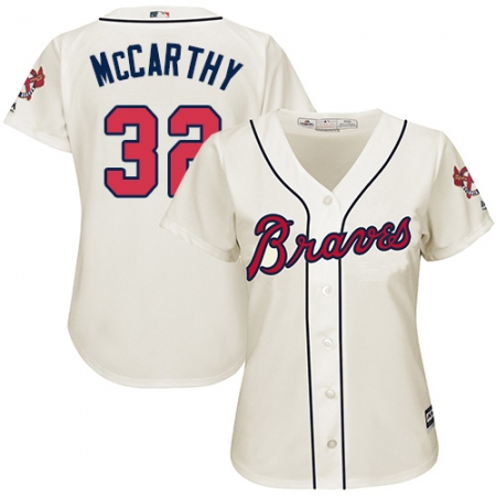 Women's Majestic Atlanta Braves #32 Brandon McCarthy Replica Cream Alternate 2 Cool Base MLB Jersey