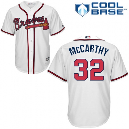 Youth Majestic Atlanta Braves #32 Brandon McCarthy Authentic White Home Cool Base MLB Jersey