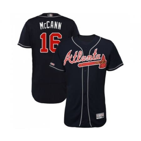 Men's Atlanta Braves #16 Brian McCann Navy Blue Alternate Flex Base Authentic Collection Baseball Jersey