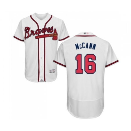 Men's Atlanta Braves #16 Brian McCann White Home Flex Base Authentic Collection Baseball Jersey