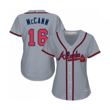 Women's Atlanta Braves #16 Brian McCann Replica Grey Road Cool Base Baseball Jersey