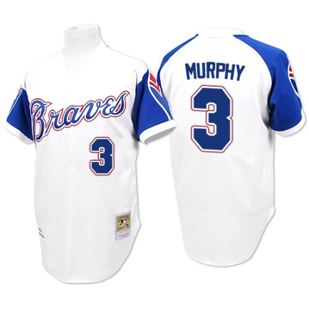 Men's Majestic Atlanta Braves #3 Dale Murphy Replica White 1974 Throwback MLB Jersey