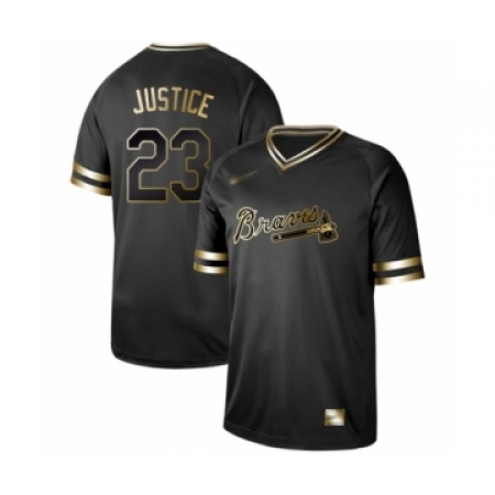 Men's Atlanta Braves #23 David Justice Authentic Black Gold Fashion Baseball Jersey