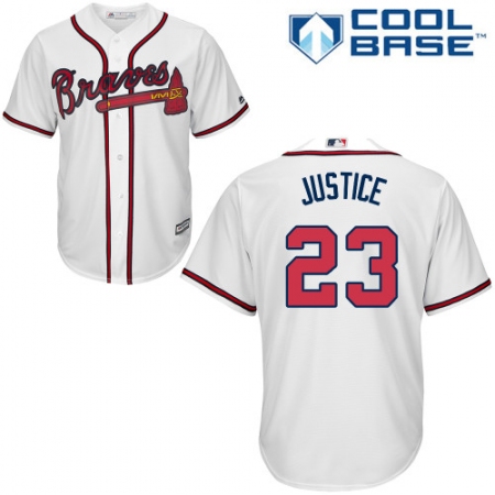 Men's Majestic Atlanta Braves #23 David Justice Replica White Home Cool Base MLB Jersey