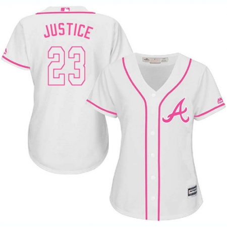 Women's Majestic Atlanta Braves #23 David Justice Replica White Fashion Cool Base MLB Jersey