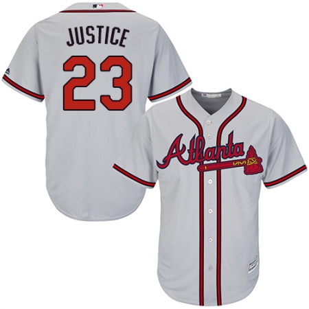 Youth Majestic Atlanta Braves #23 David Justice Authentic Grey Road Cool Base MLB Jersey
