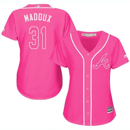 Women's Majestic Atlanta Braves #31 Greg Maddux Replica Pink Fashion Cool Base MLB Jersey