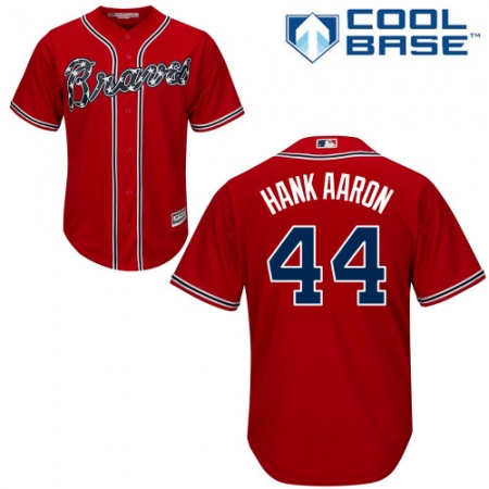 Men's Majestic Atlanta Braves #44 Hank Aaron Replica Red Alternate Cool Base MLB Jersey