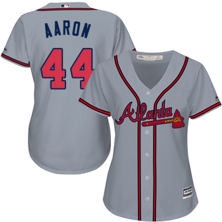 Women's Majestic Atlanta Braves #44 Hank Aaron Authentic Grey Road Cool Base MLB Jersey