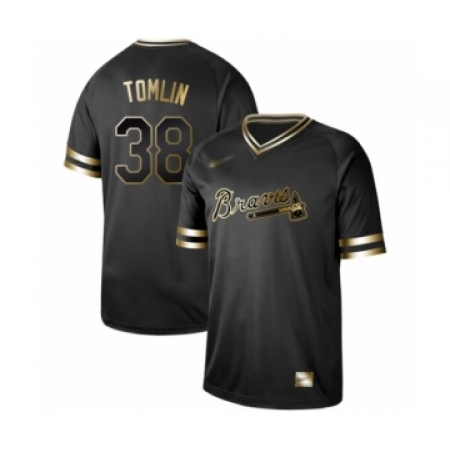 Men's Atlanta Braves #38 Josh Tomlin Authentic Black Gold Fashion Baseball Jersey