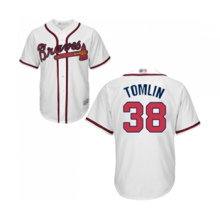 Men's Atlanta Braves #38 Josh Tomlin Replica White Home Cool Base Baseball Jersey
