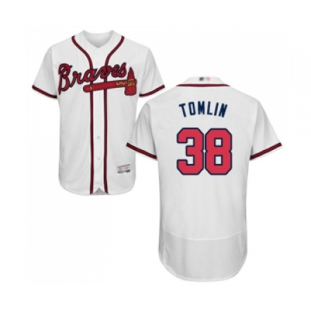 Men's Atlanta Braves #38 Josh Tomlin White Home Flex Base Authentic Collection Baseball Jersey