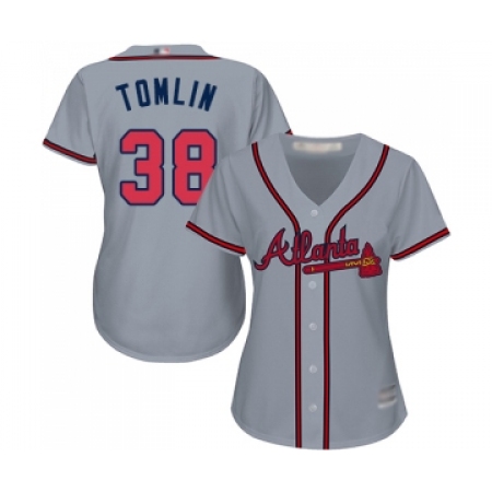 Women's Atlanta Braves #38 Josh Tomlin Replica Grey Road Cool Base Baseball Jersey