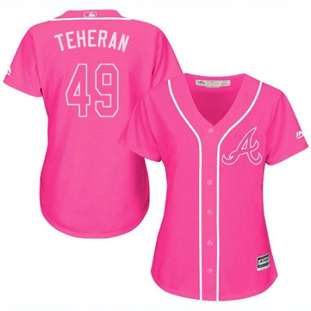 Women's Majestic Atlanta Braves #49 Julio Teheran Authentic Pink Fashion Cool Base MLB Jersey
