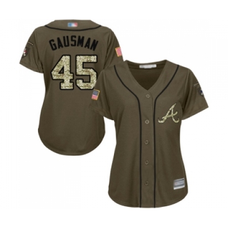 Women's Atlanta Braves #45 Kevin Gausman Authentic Green Salute to Service Baseball Jersey