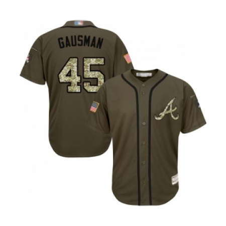 Youth Atlanta Braves #45 Kevin Gausman Authentic Green Salute to Service Baseball Jersey