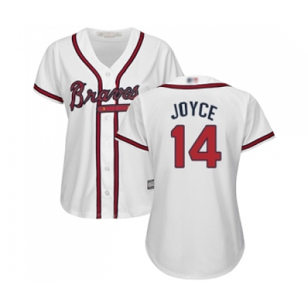 Women's Atlanta Braves #14 Matt Joyce Replica White Home Cool Base Baseball Jersey