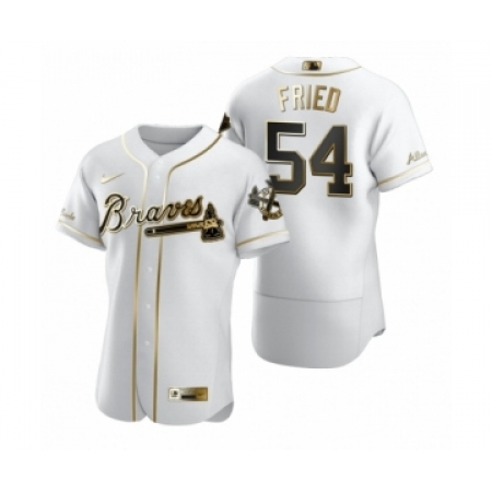 Men Atlanta Braves #54 Max Fried Nike White Authentic Golden Edition Jersey