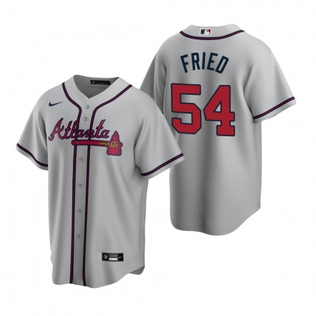 Men's Nike Atlanta Braves #54 Max Fried Gray Road Stitched Baseball Jersey
