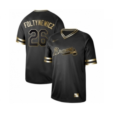 Men's Atlanta Braves #26 Mike Foltynewicz Authentic Black Gold Fashion Baseball Jersey