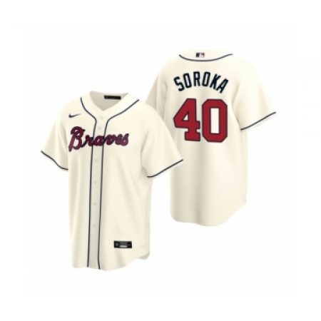 Women Atlanta Braves #40 Mike Soroka Nike Cream 2020 Replica Alternate Jersey