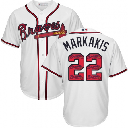 Men's Majestic Atlanta Braves #22 Nick Markakis Authentic White Team Logo Fashion Cool Base MLB Jersey