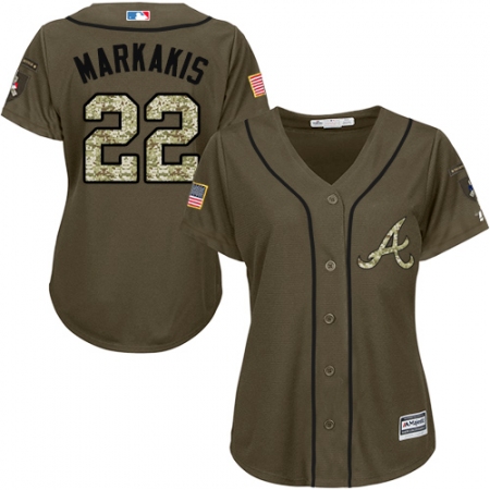 Women's Majestic Atlanta Braves #22 Nick Markakis Authentic Green Salute to Service MLB Jersey