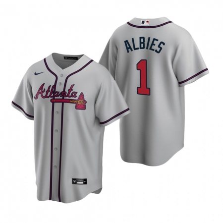 Men's Nike Atlanta Braves #1 Ozzie Albies Gray Road Stitched Baseball Jersey