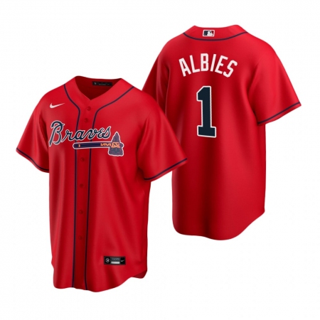 Men's Nike Atlanta Braves #1 Ozzie Albies Red Alternate Stitched Baseball Jersey