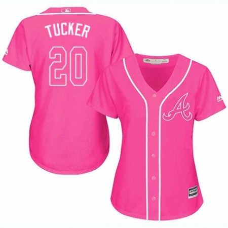 Women's Majestic Atlanta Braves #20 Preston Tucker Authentic Pink Fashion Cool Base MLB Jersey