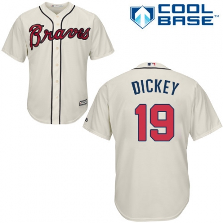 Youth Majestic Atlanta Braves #19 R.A. Dickey Authentic Cream Alternate 2 Cool Base MLB Jersey
