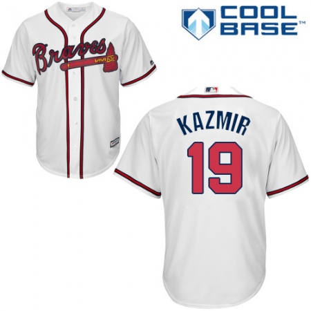 Youth Majestic Atlanta Braves #19 Scott Kazmir Authentic White Home Cool Base MLB Jersey