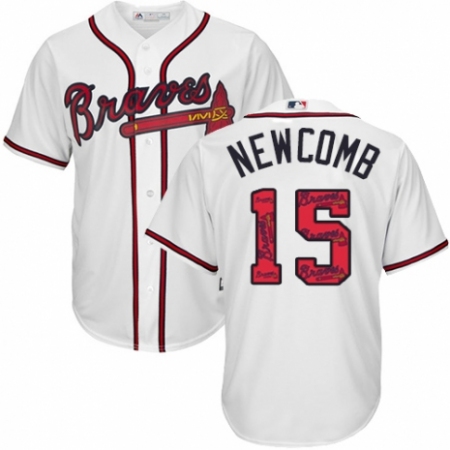Men's Majestic Atlanta Braves #15 Sean Newcomb Authentic White Team Logo Fashion Cool Base MLB Jersey