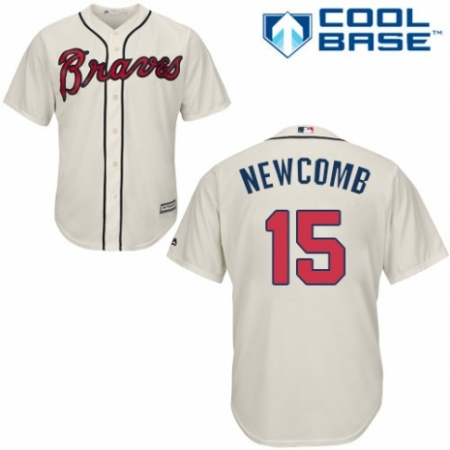 Men's Majestic Atlanta Braves #15 Sean Newcomb Replica Cream Alternate 2 Cool Base MLB Jersey