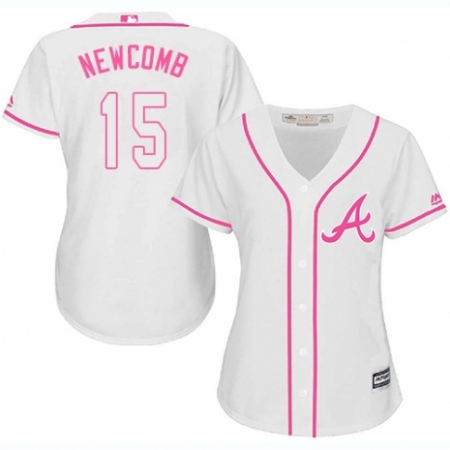 Women's Majestic Atlanta Braves #15 Sean Newcomb Authentic White Fashion Cool Base MLB Jersey
