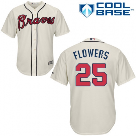 Youth Majestic Atlanta Braves #25 Tyler Flowers Authentic Cream Alternate 2 Cool Base MLB Jersey